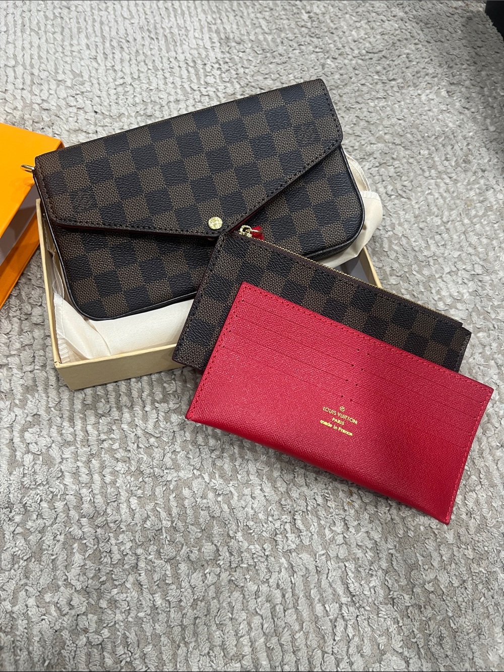 Louis Vuitton Brown Damier Canvas Clutch with Red Card Holder